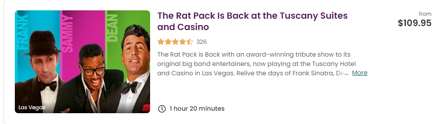 Rat Pack Is Back Show shuttle deal